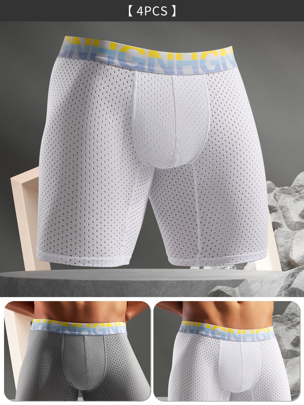 Boxer long de sport microfibre homme — lot de 4, uni