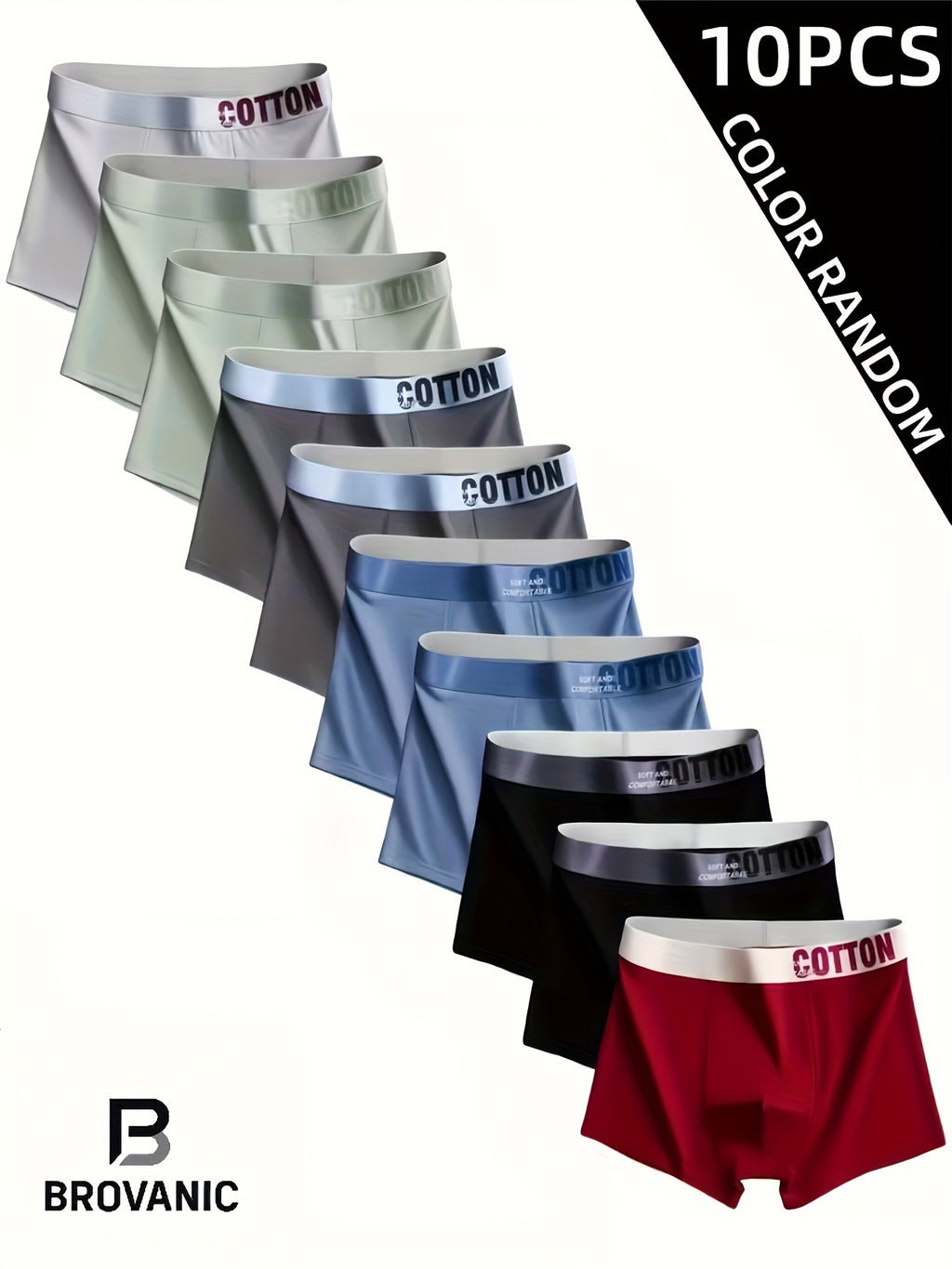 Boxer taille basse séchage rapide coton homme — lot de 10, imprimé