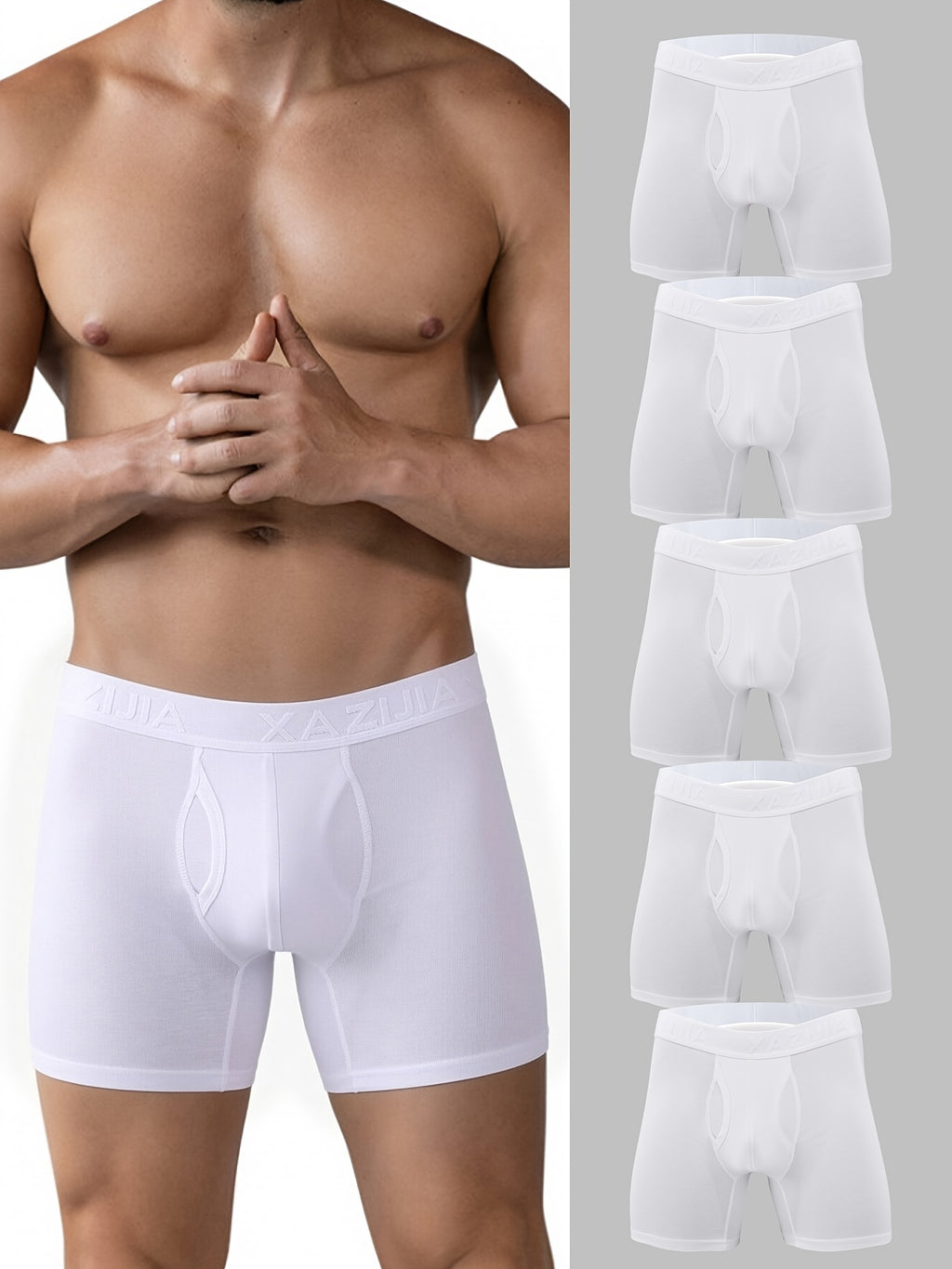 Boxer long de sport coton homme — lot de 5, uni, du S au 3XL