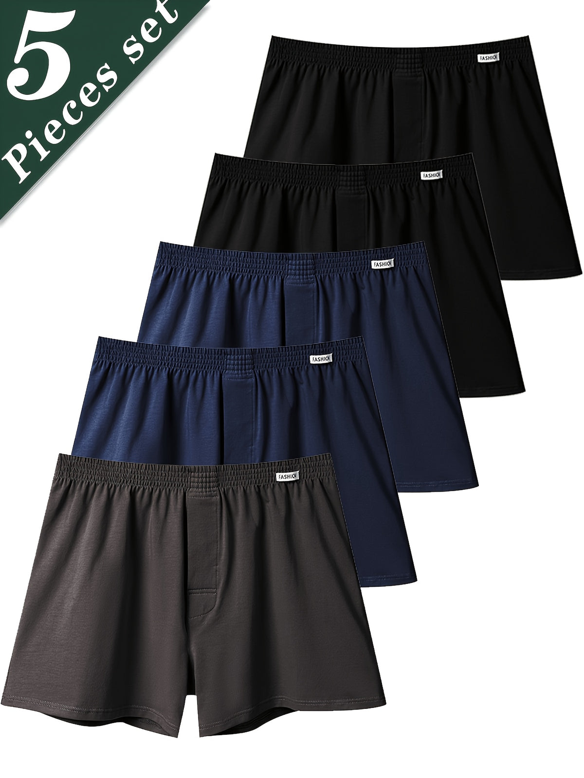Boxer de sport respirant coton homme — lot de 5, uni, assortiment S, du S au XXL