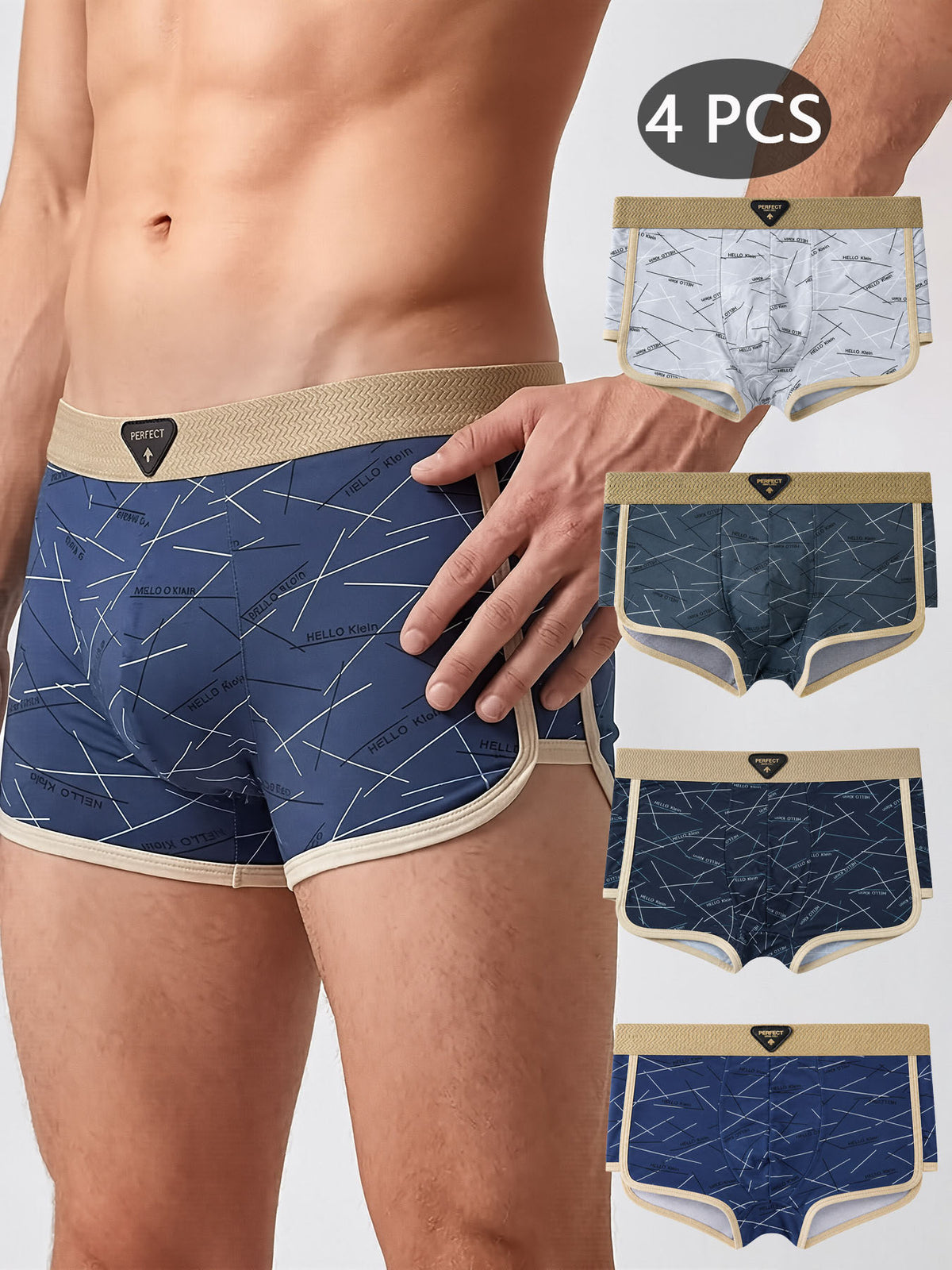 Boxer respirant microfibre homme — lot de 4, rayé