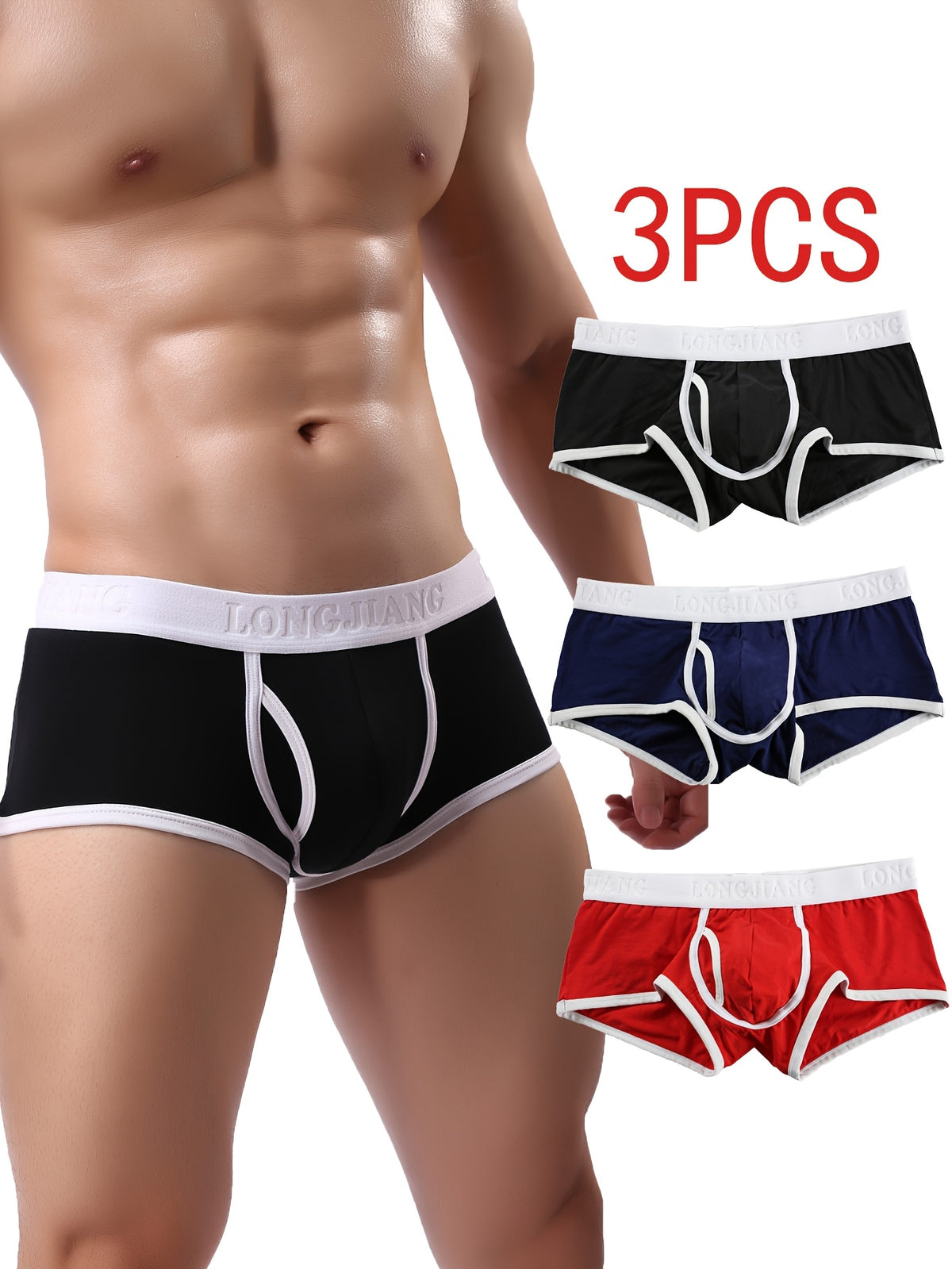 Boxer respirant coton homme — lot de 3, uni, assortiment A