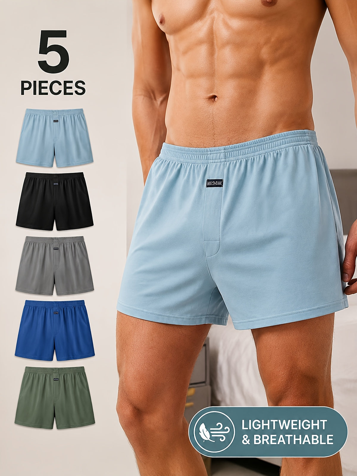 Boxer large grande taille coton homme — lot de 5, uni, assortiment S