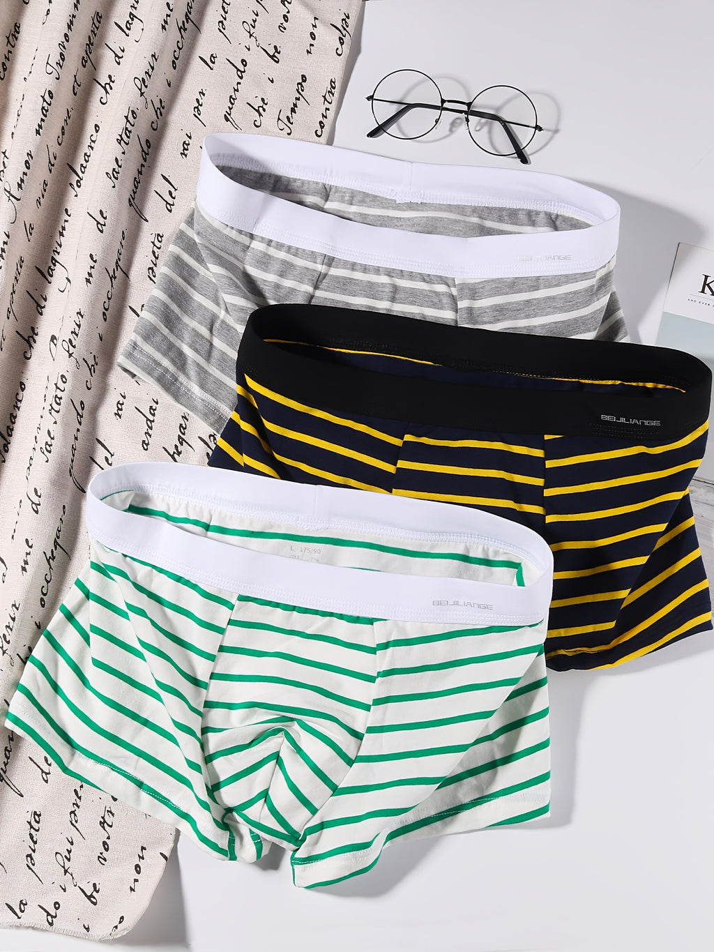 Boxer de sport respirant coton homme — lot de 3, rayé