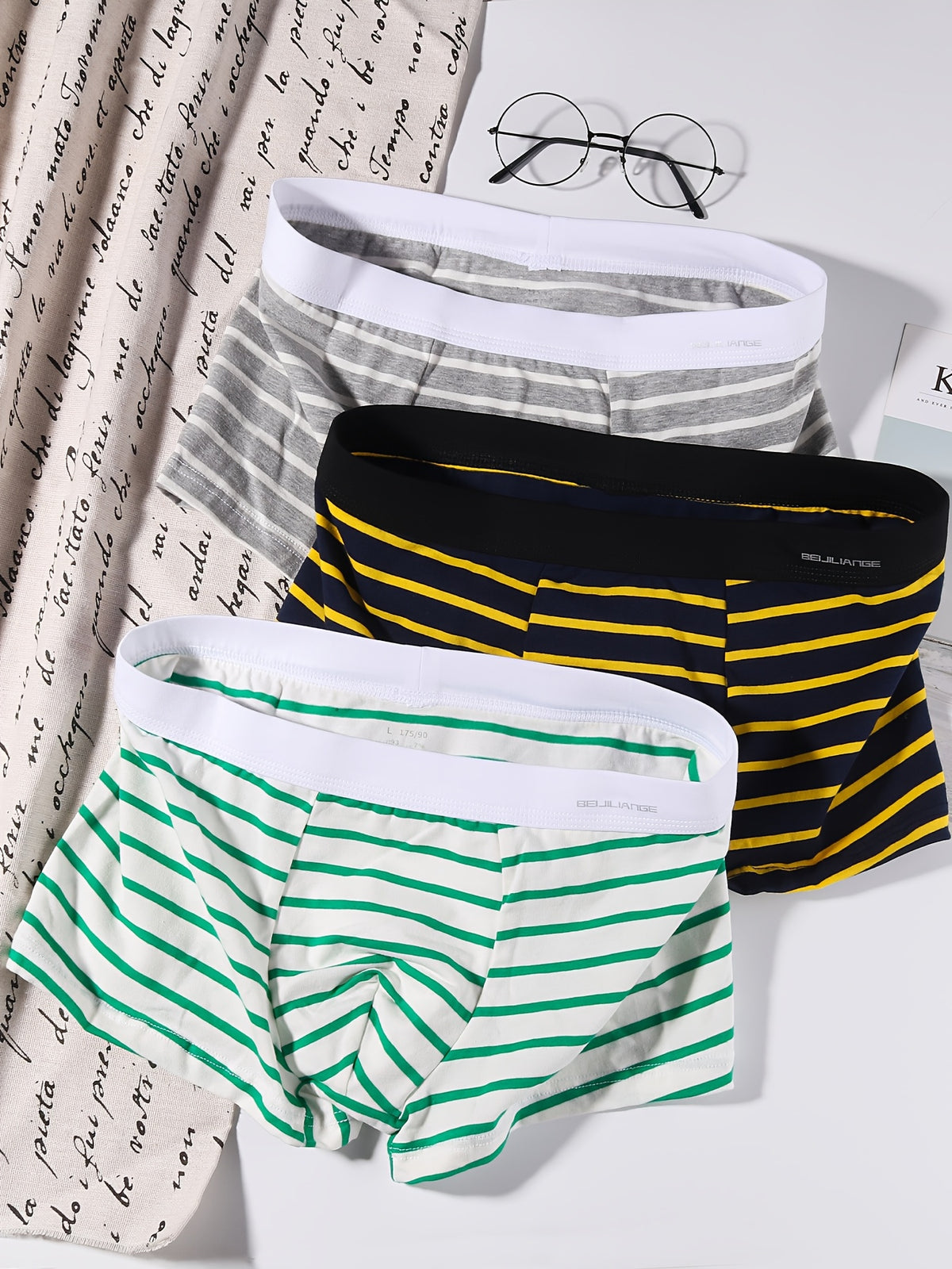 Boxer de sport respirant coton homme — lot de 3, rayé