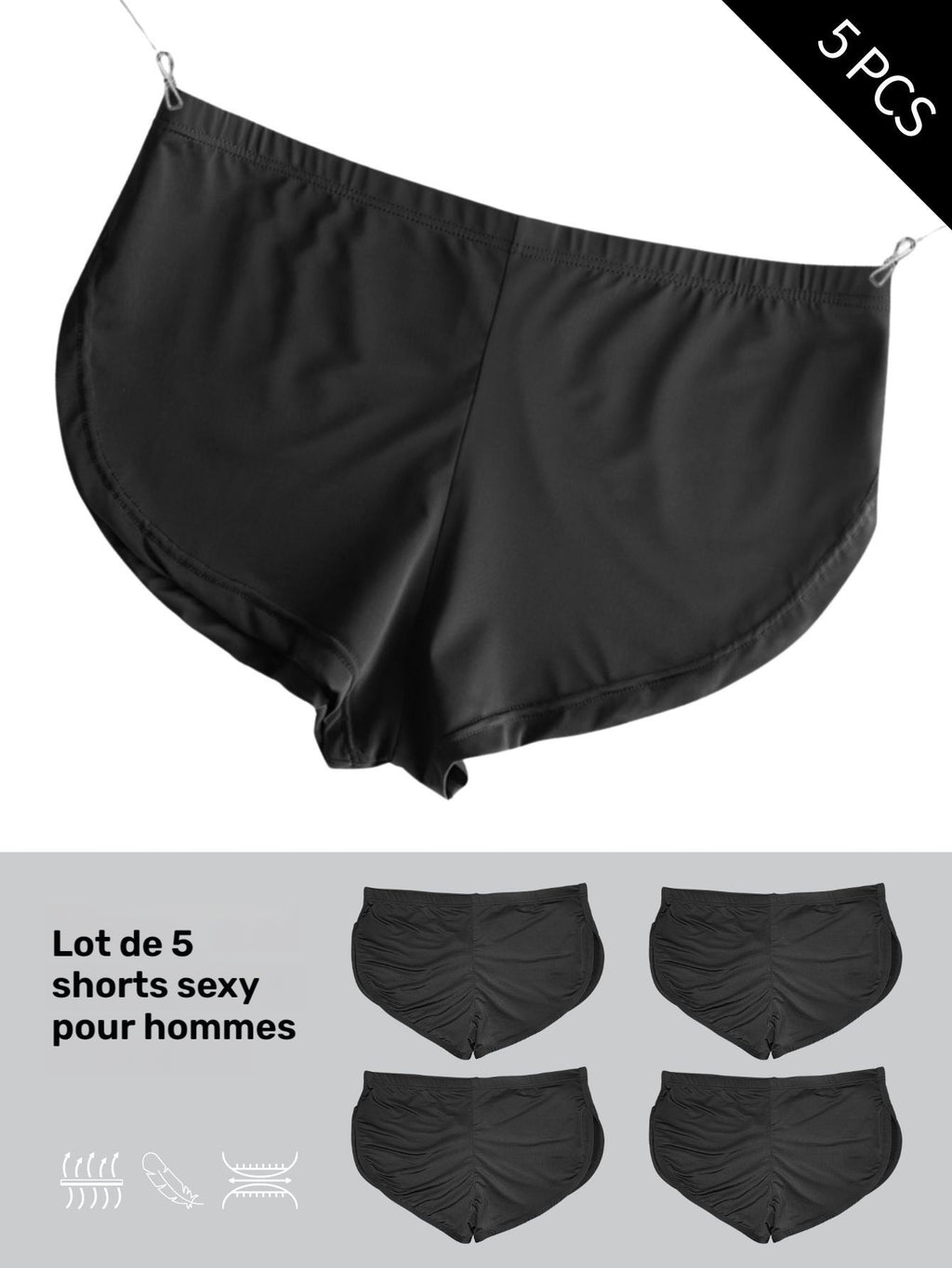 Boxer de sport microfibre homme — lot de 5, 【noir】