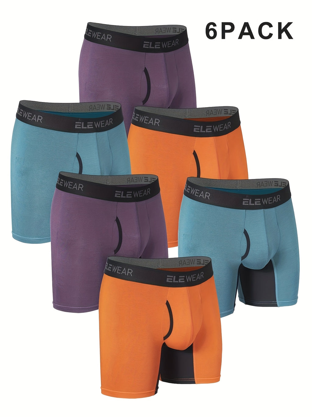 Boxer long de sport bambou homme — lot de 6, uni