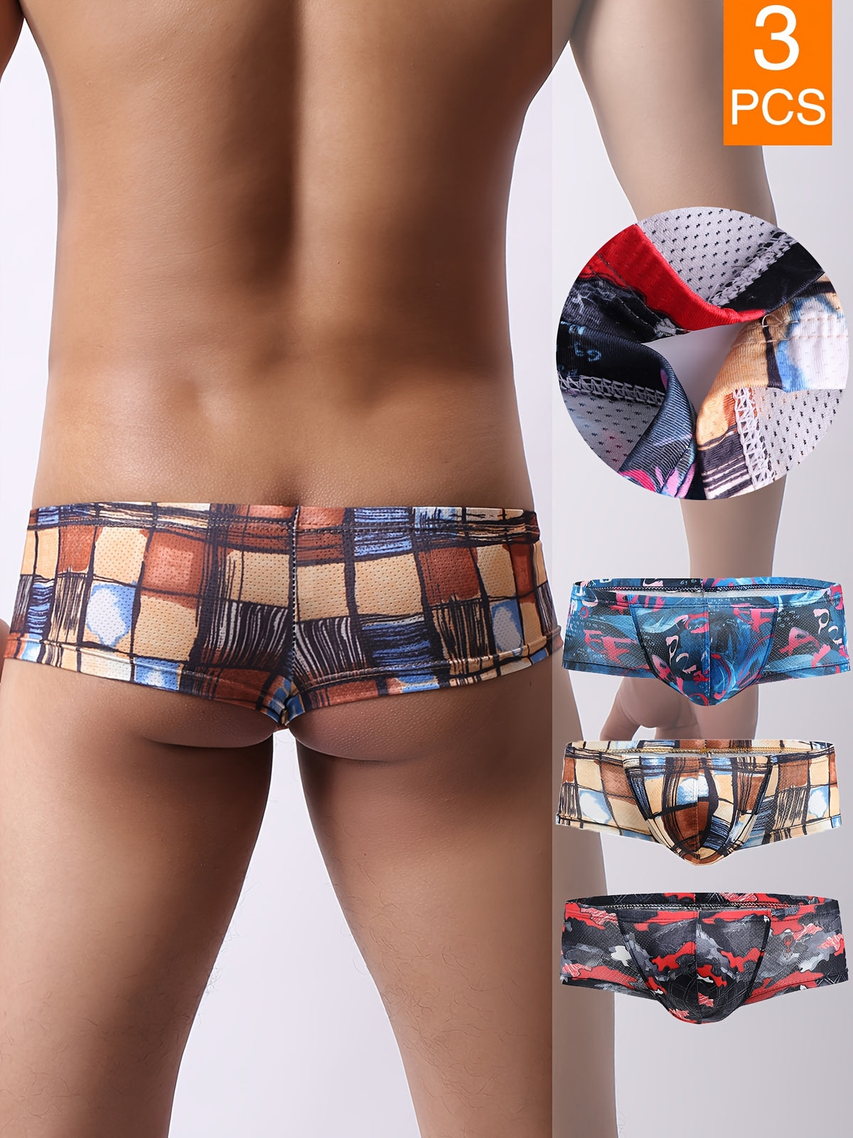Boxer taille basse respirant microfibre homme — lot de 3, imprimé