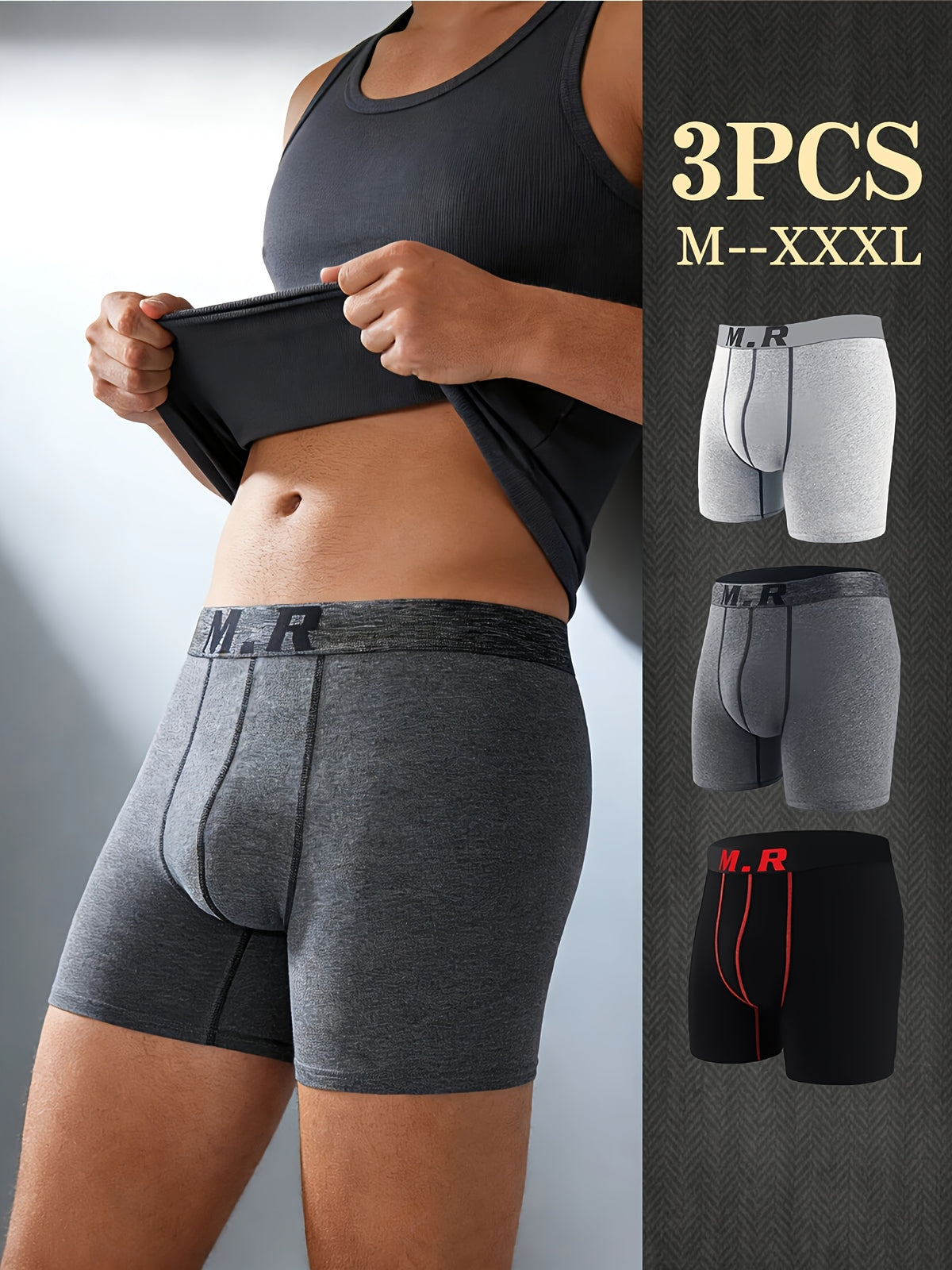 Boxer de sport respirant coton homme — lot de 3, uni, assortiment S