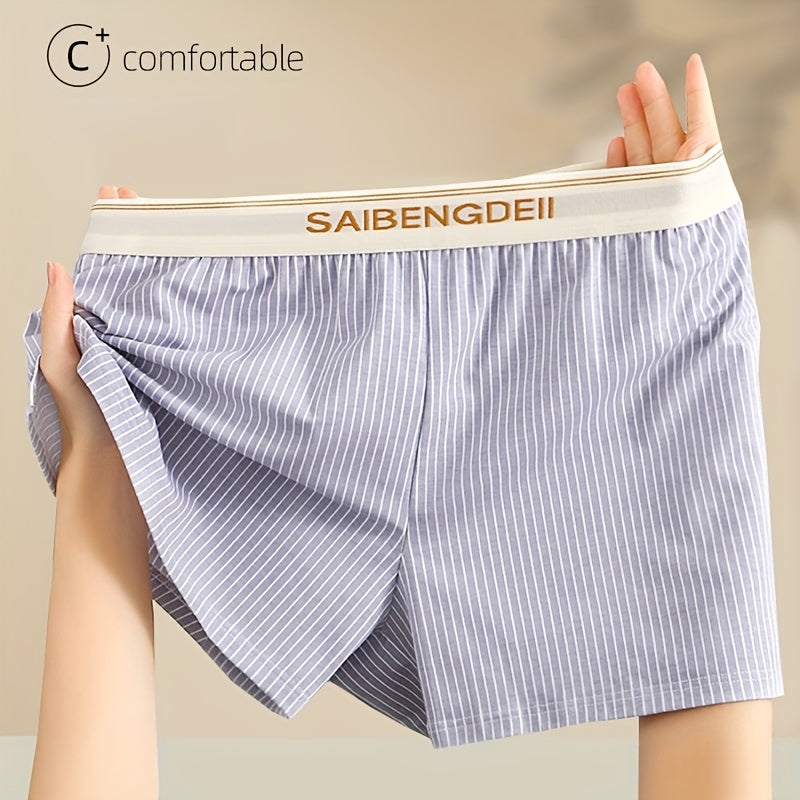 Boxer long large coton homme — lot de 3, rayé