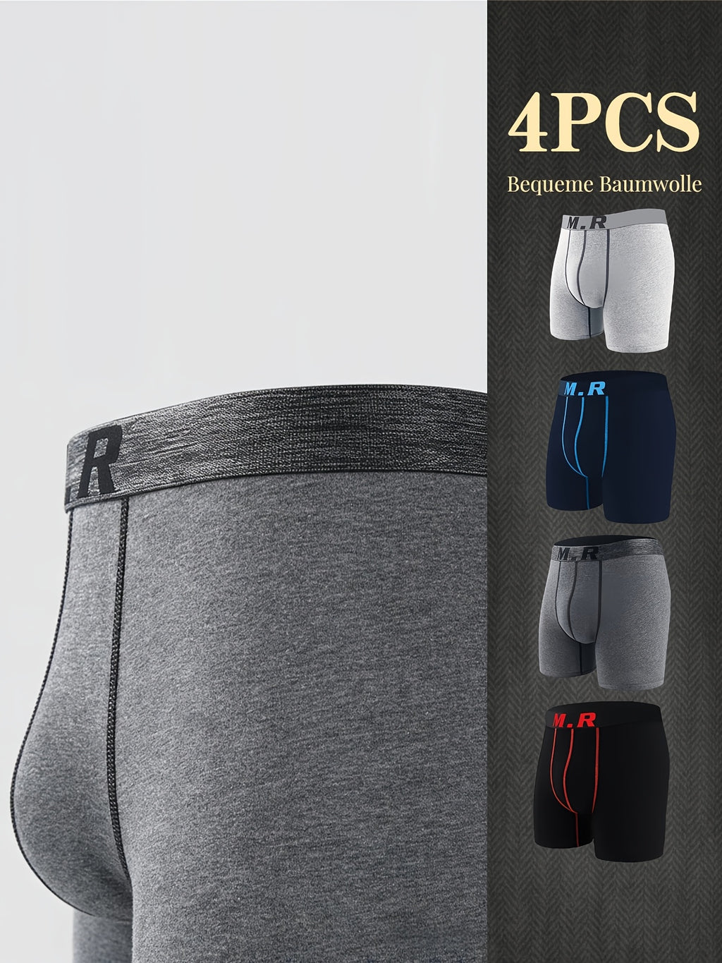 Boxer de sport respirant coton homme — lot de 4, uni, assortiment S, du M au 3XL