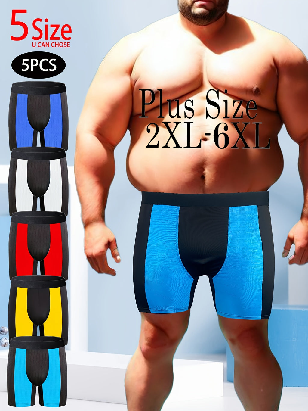 Boxer grande taille de sport microfibre homme — lot de 5, uni, assortiment E