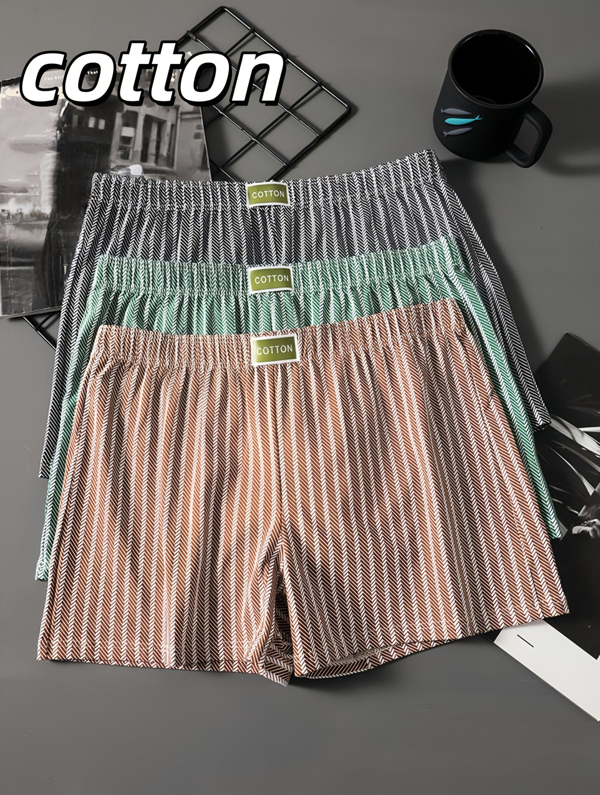 Boxer large d'intérieur coton homme — lot de 3, rayé