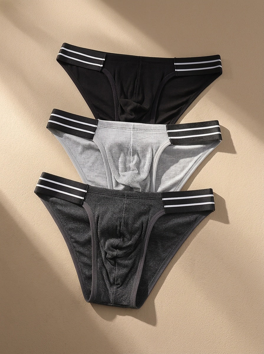 Slip sans couture respirant bambou homme — lot de 3, noir + gris foncé + noir et gris