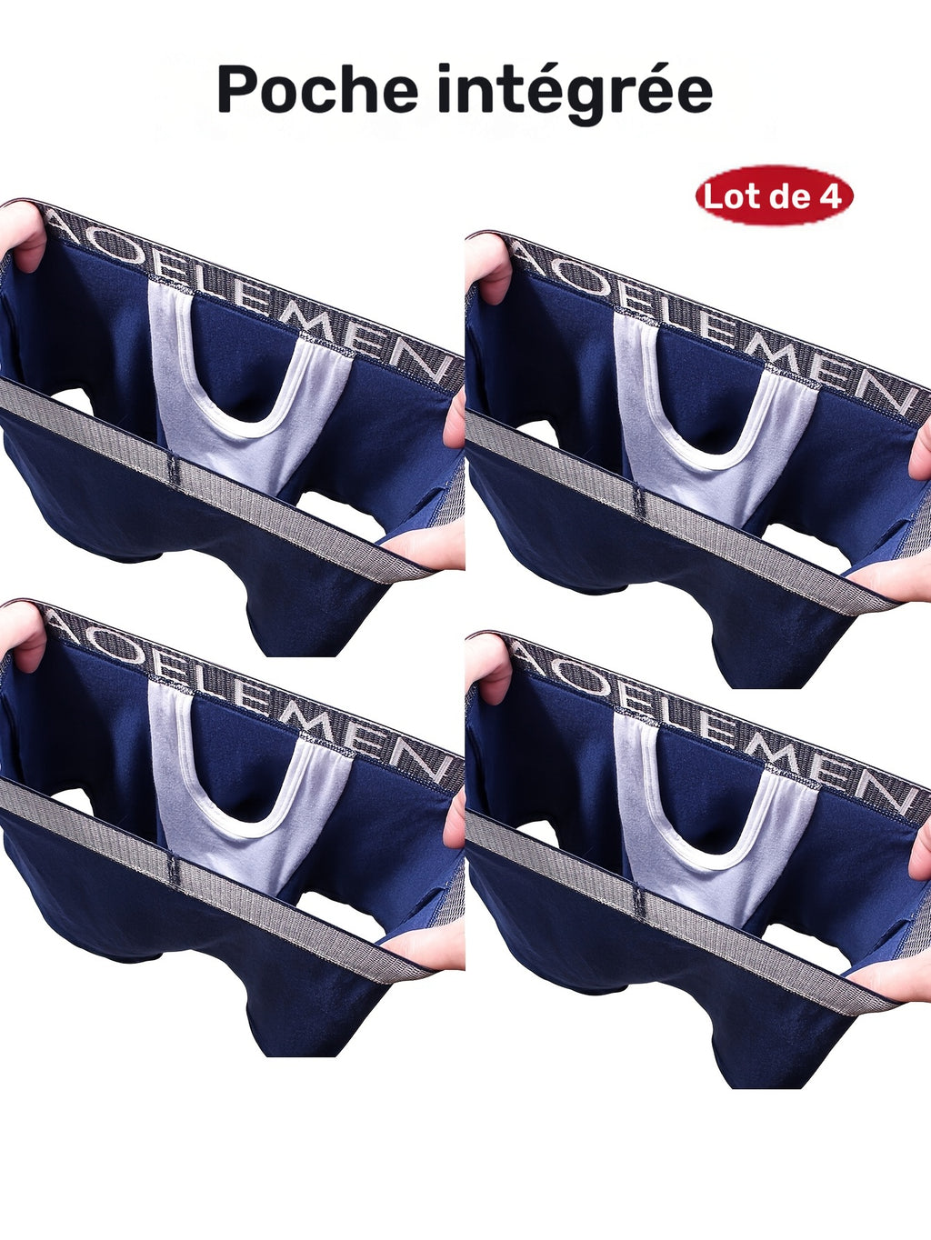 Slip large respirant homme — lot de 4, uni