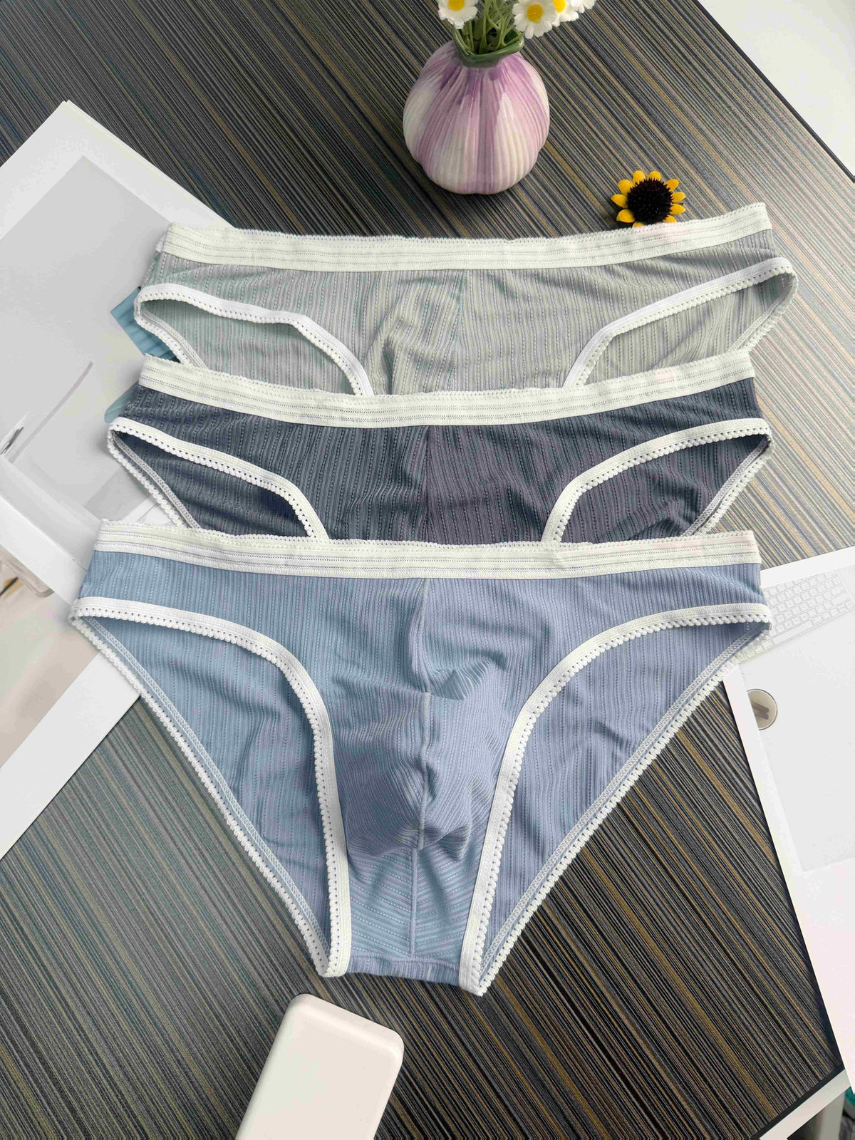 Slip microfibre homme — lot de 3, gris foncé + bleu + vert armée