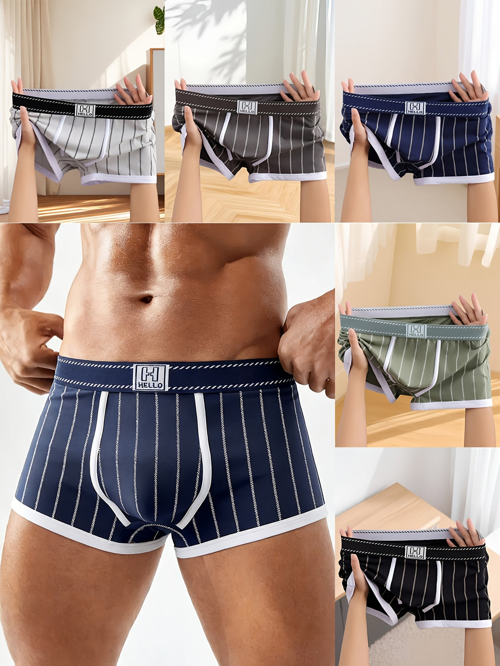 Boxer de sport respirant coton homme — lot de 6, rayé
