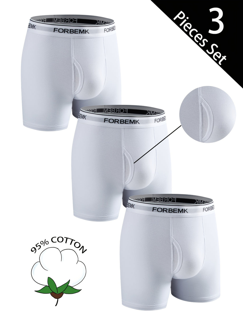 Boxer de sport coton homme — lot de 3, 【blanc】