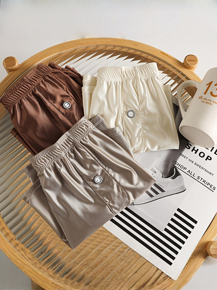 Boxer large de sport soie homme — lot de 3, uni