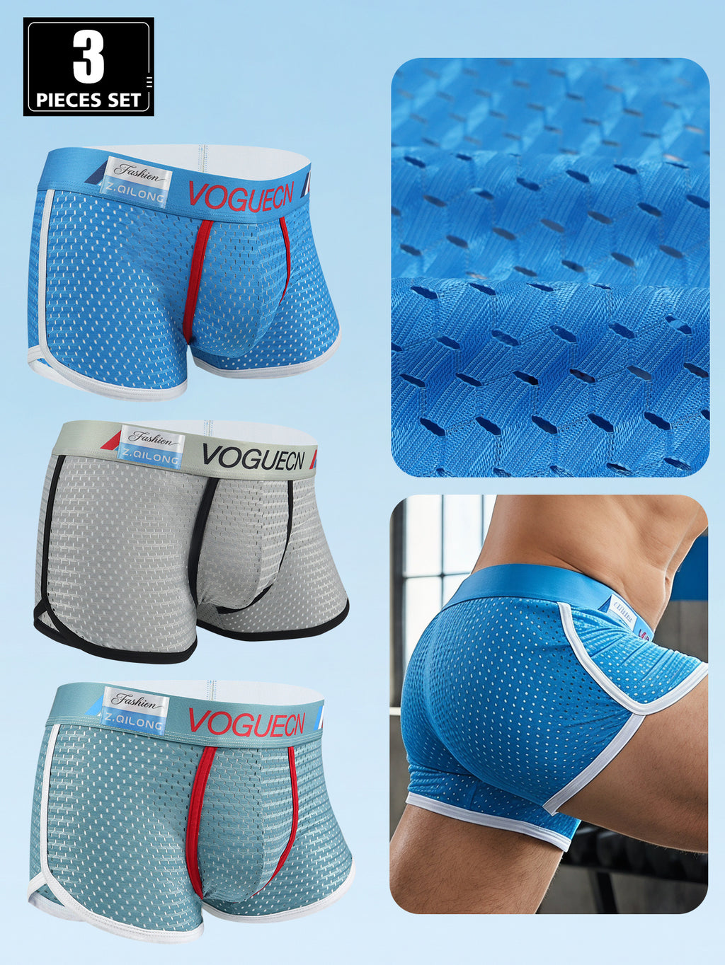 Boxer de sport séchage rapide microfibre homme — lot de 3, uni, assortiment S