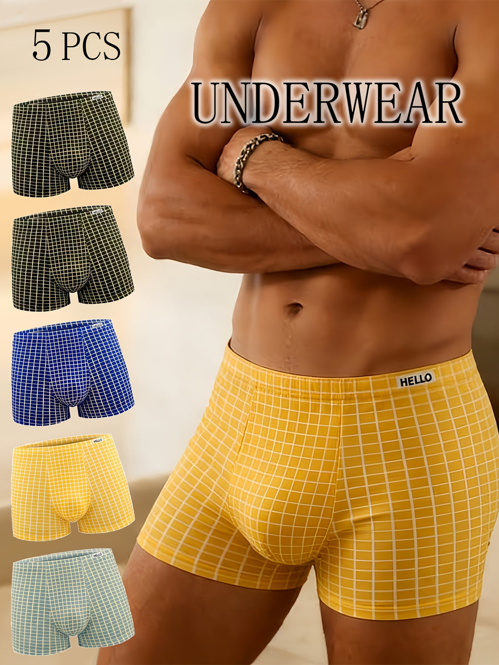Boxer respirant microfibre homme — lot de 5, imprimé, assortiment A (modèle 2)