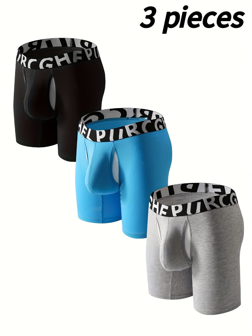 Boxer long de sport bambou homme — lot de 3, noir vert bleu