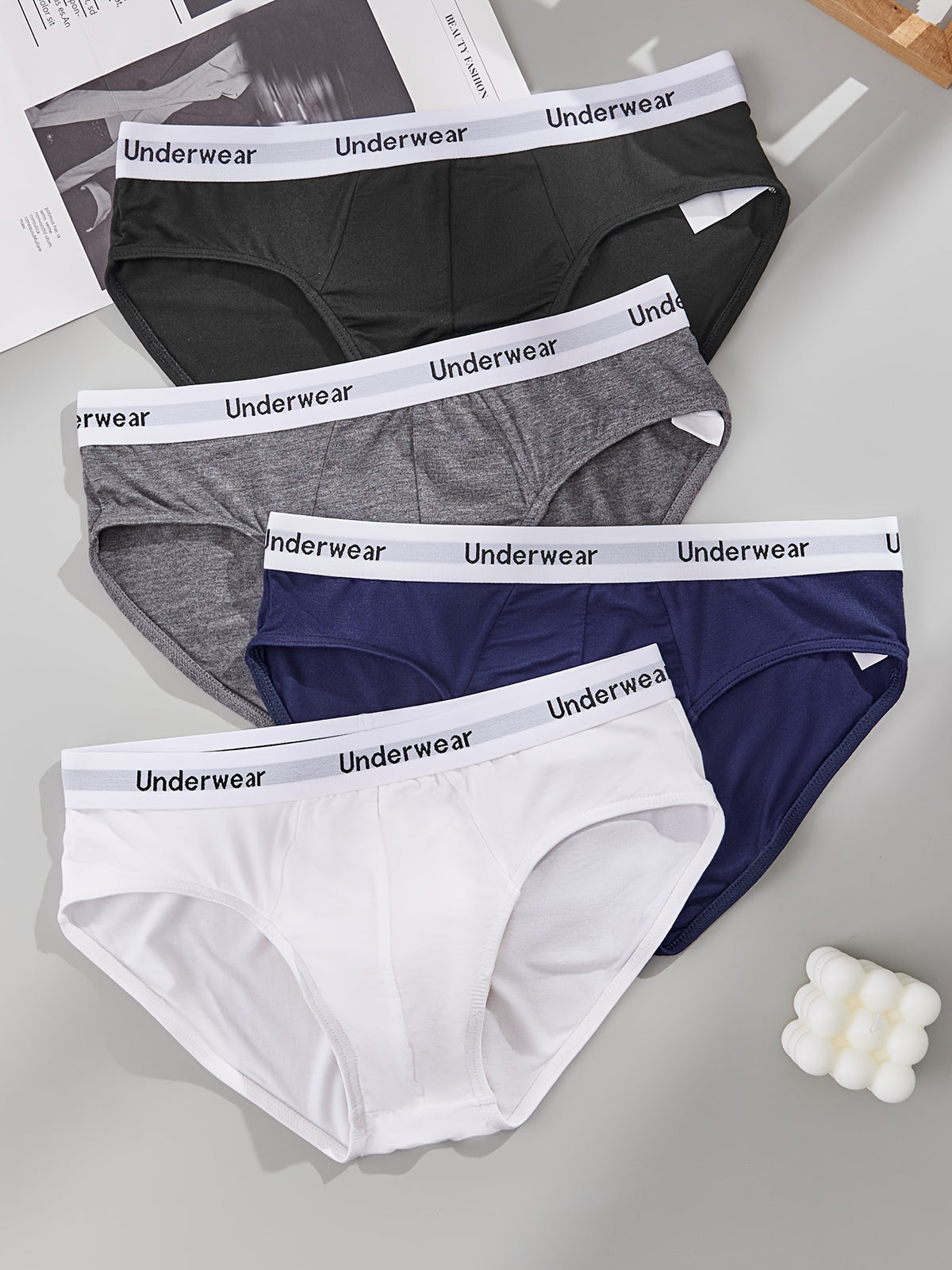Slip respirant bambou homme — lot de 4, noir + bleu + gris foncé + blanc