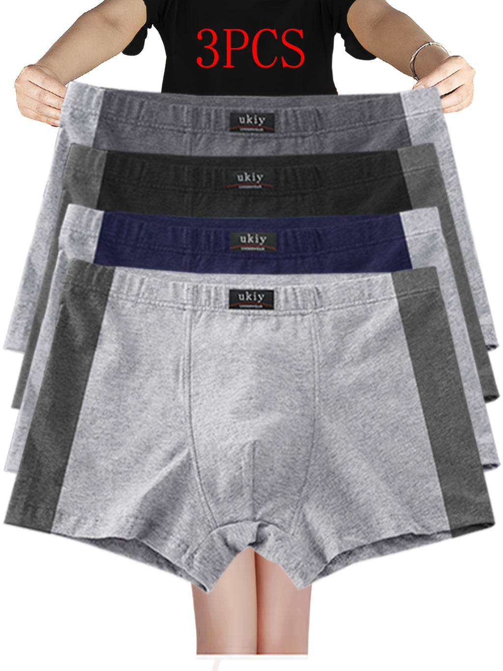 Boxer grande taille respirant coton homme — lot de 3, uni, du 3XL au 1XL