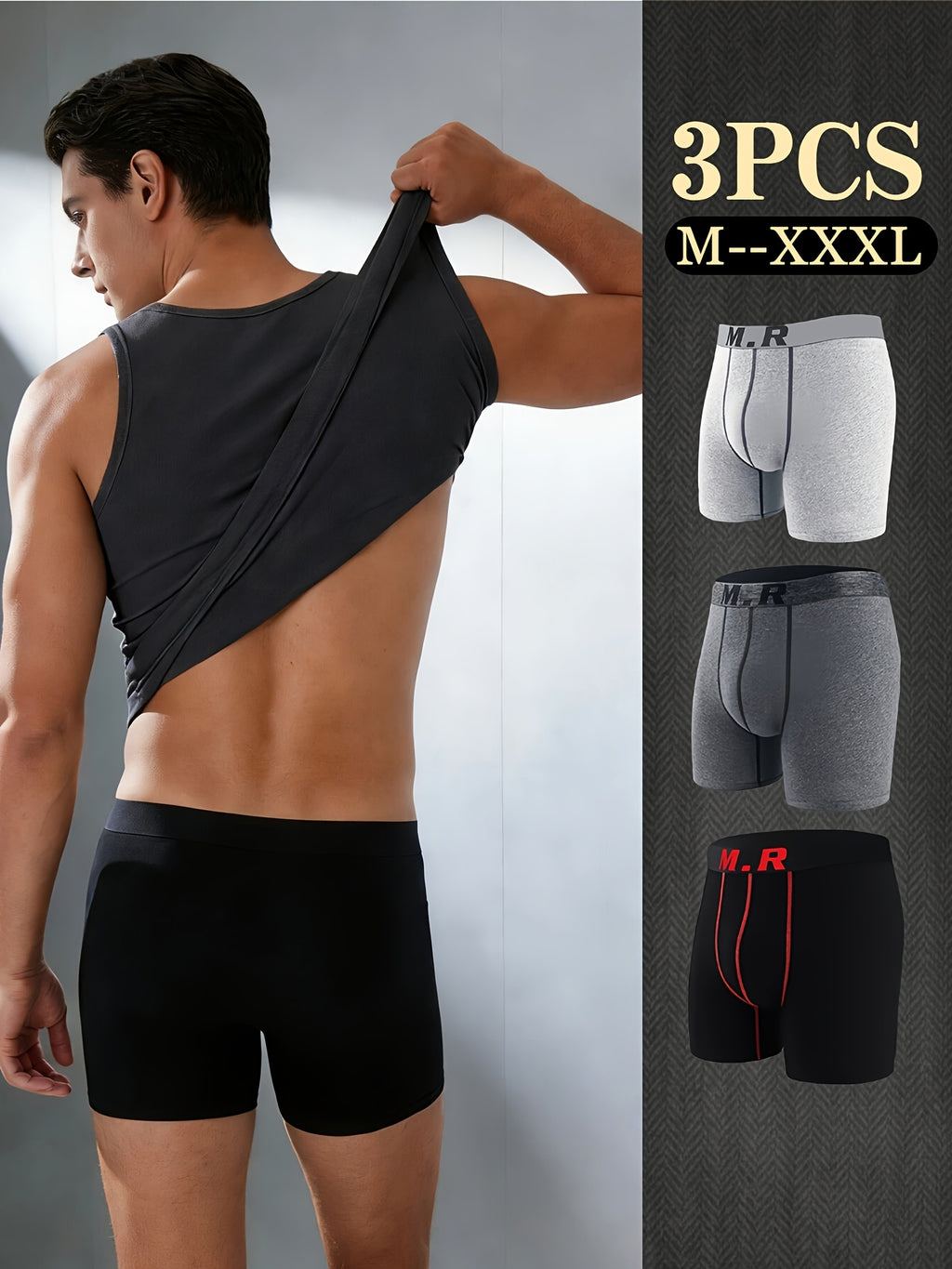 Boxer de sport respirant coton homme — lot de 3, uni, assortiment S