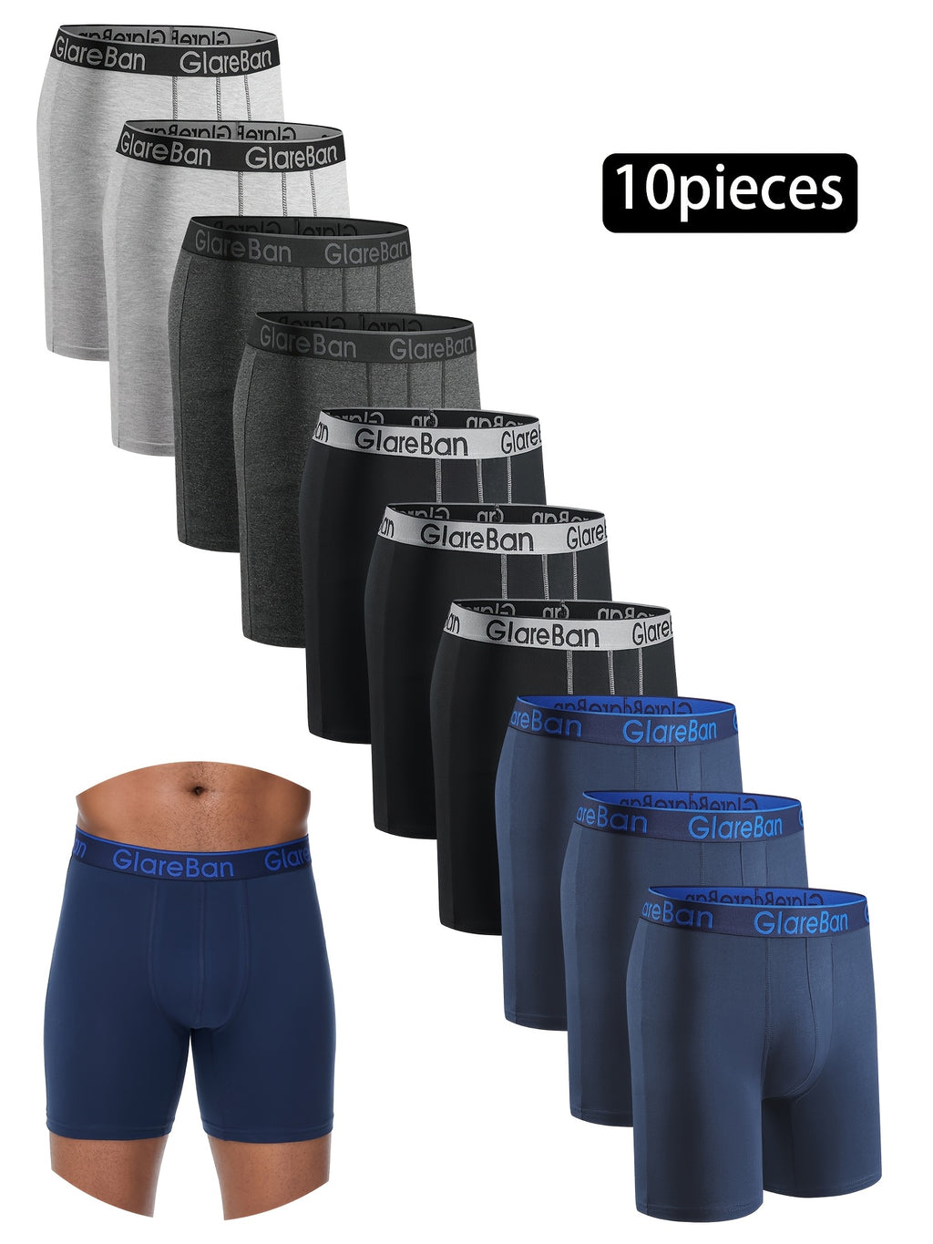 Boxer long coton homme — lot de 10, uni