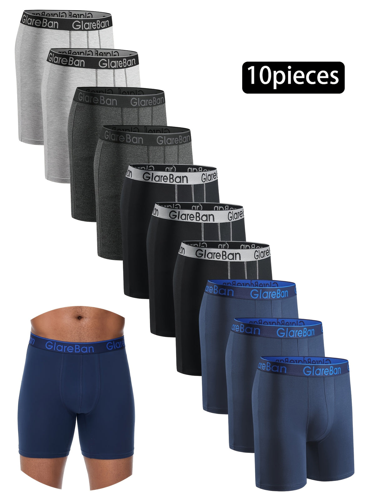 Boxer long coton homme — lot de 10, uni
