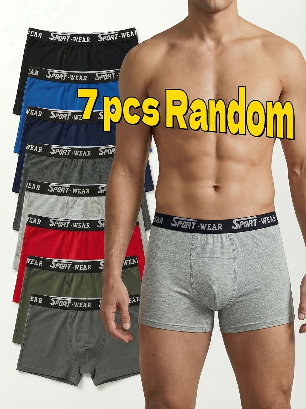 Boxer de sport coton homme — lot de 7, uni