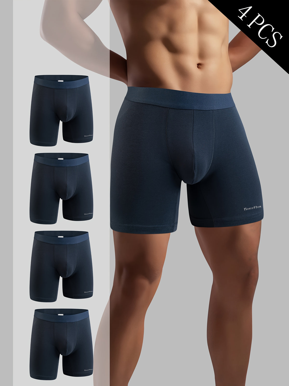 Boxer long de sport coton homme — lot de 4, uni