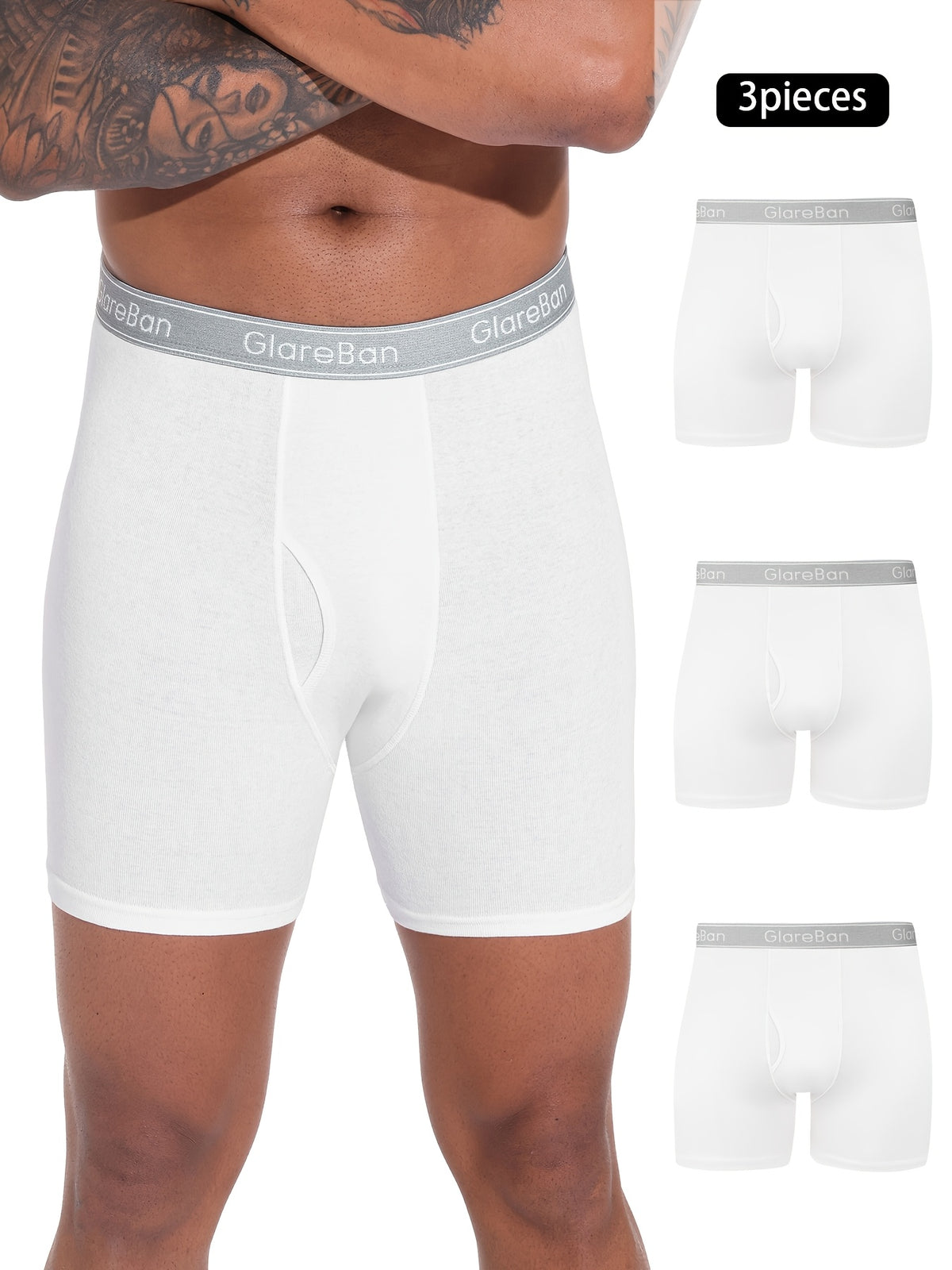 Boxer long coton homme — lot de 3, uni, assortiment S