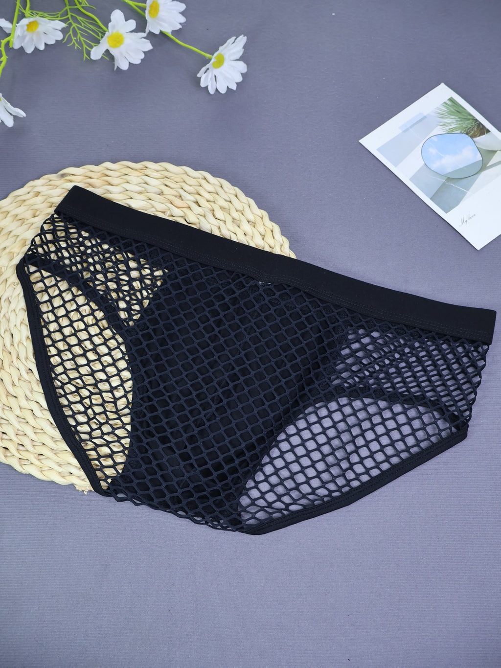 Slip à poche de maintien homme, coupe échancrée, noir, peu extensible