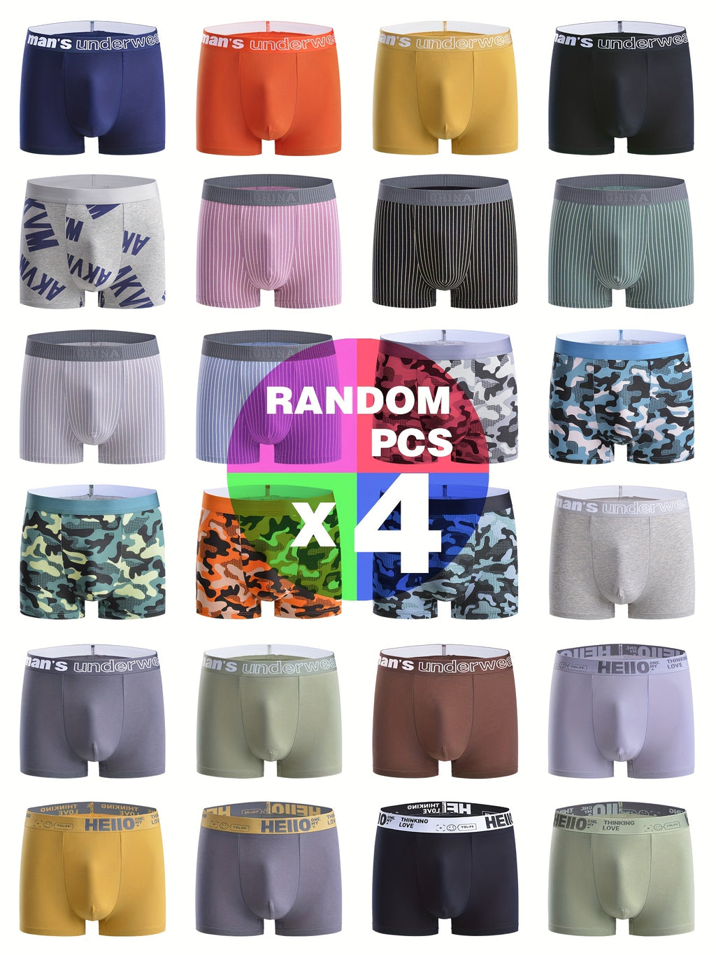 Boxer respirant coton homme — lot de 4, uni, du XXS au XL