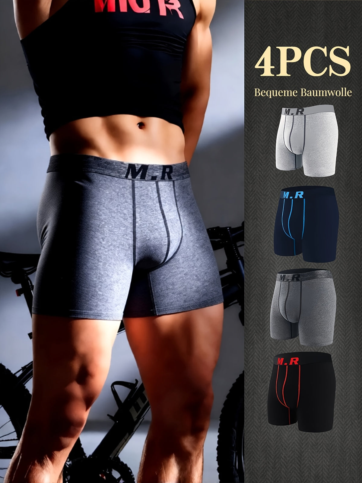 Boxer de sport respirant coton homme — lot de 4, uni, assortiment S, du M au 3XL