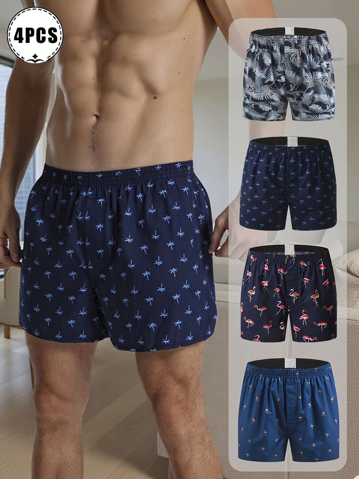 Boxer de sport d'intérieur coton homme — lot de 4, assortiment S