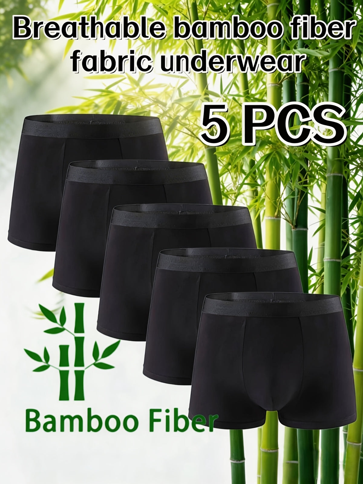 Boxer bambou homme — lot de 5, noir