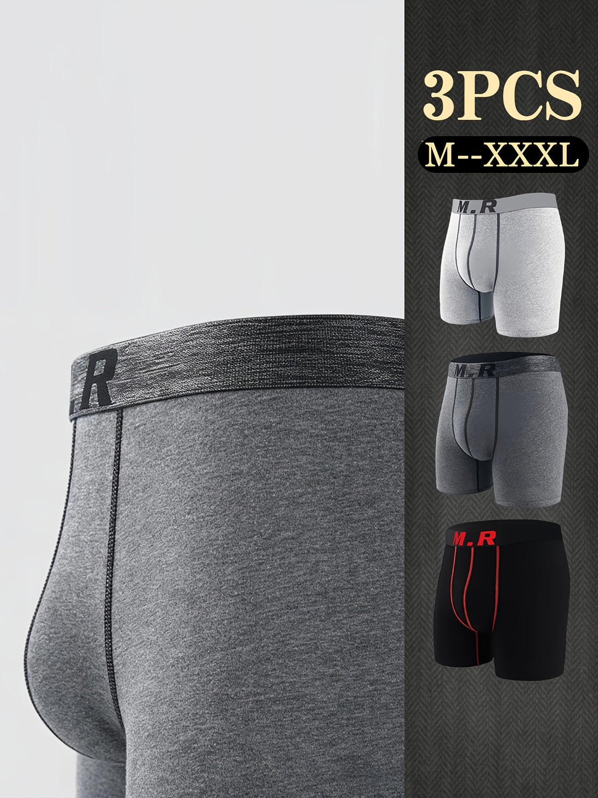 Boxer de sport respirant coton homme — lot de 3, uni, assortiment S