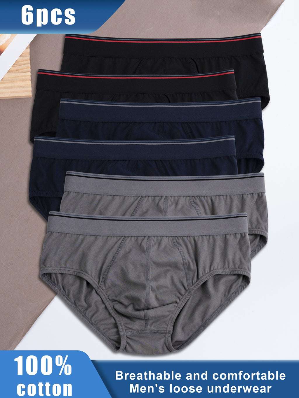 Slip coton homme — lot de 6, rayé