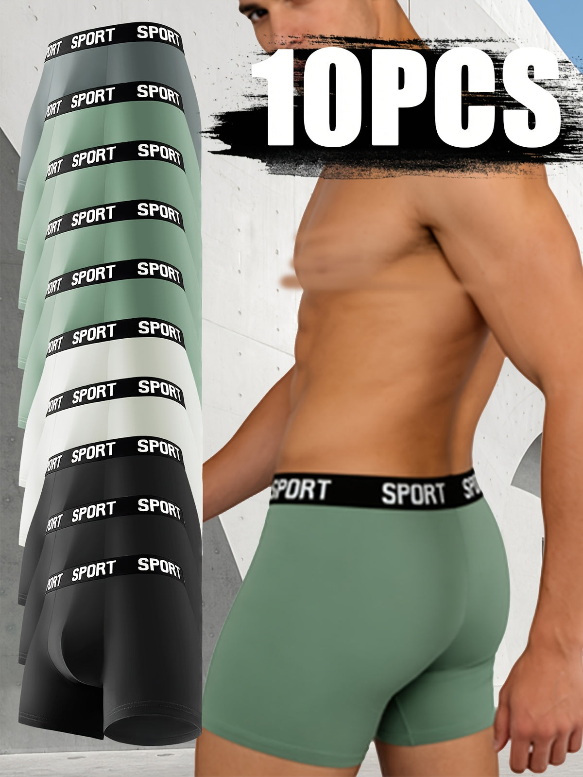 Boxer de sport respirant microfibre homme — lot de 10, uni, assortiment A