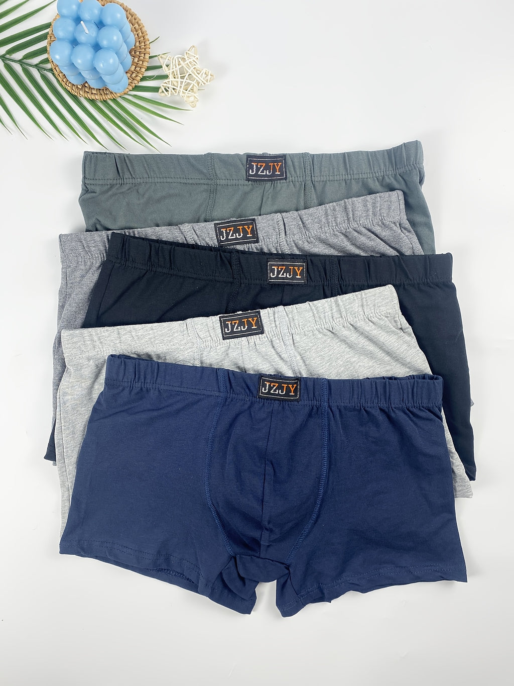 Boxer large de sport coton homme — lot de 5, uni, assortiment E