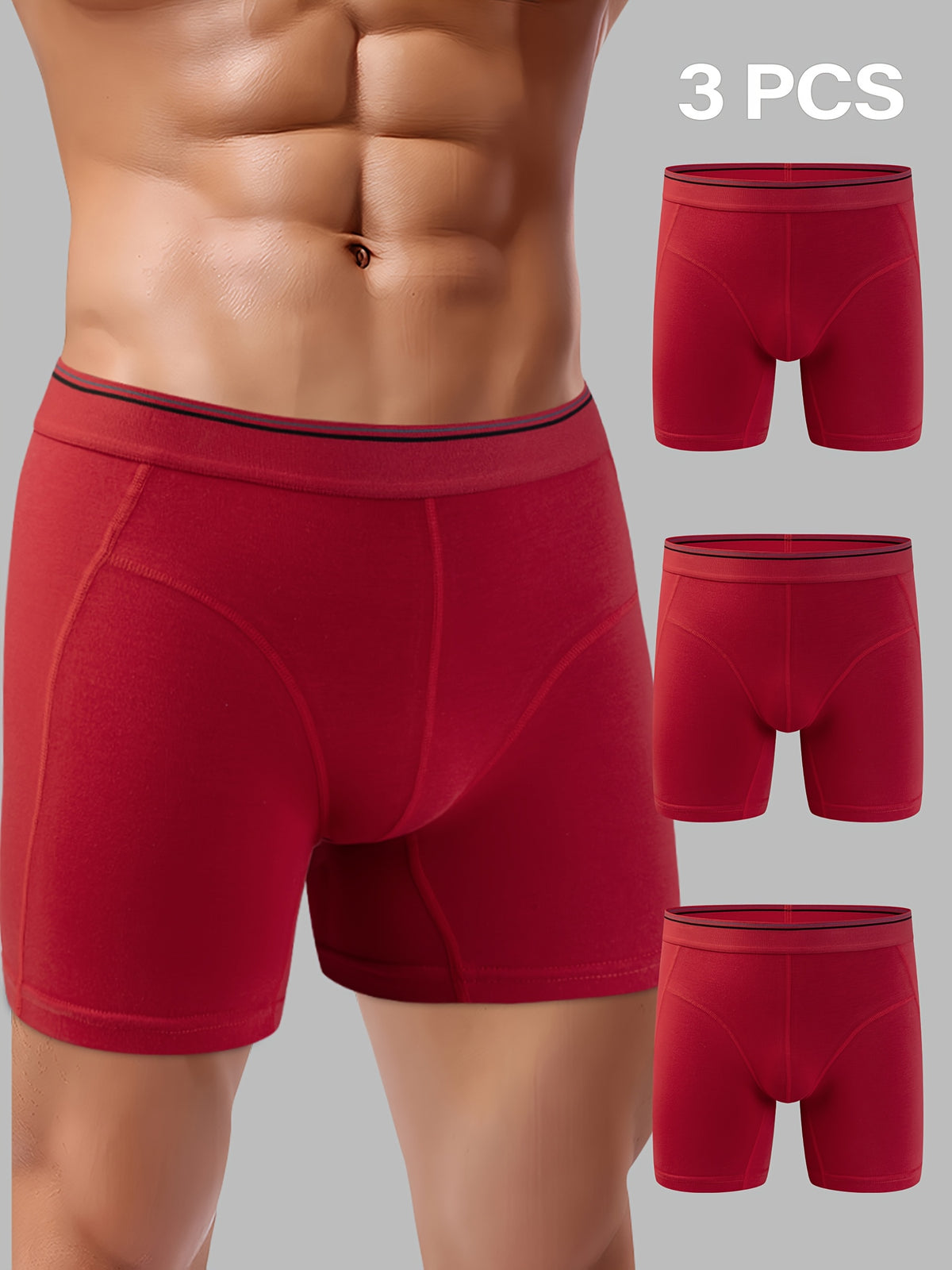 Boxer long de sport coton homme — lot de 3, uni