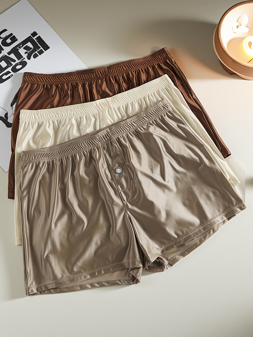 Boxer large de sport soie homme — lot de 3, uni