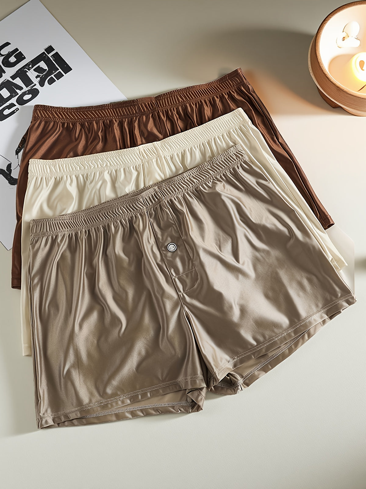 Boxer large de sport soie homme — lot de 3, uni