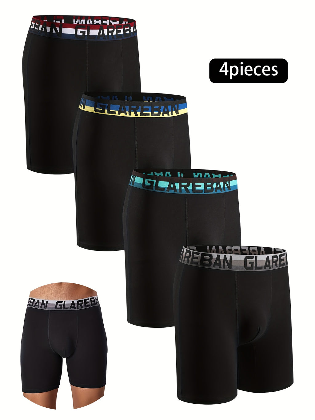 Slip long coton homme — lot de 4, uni