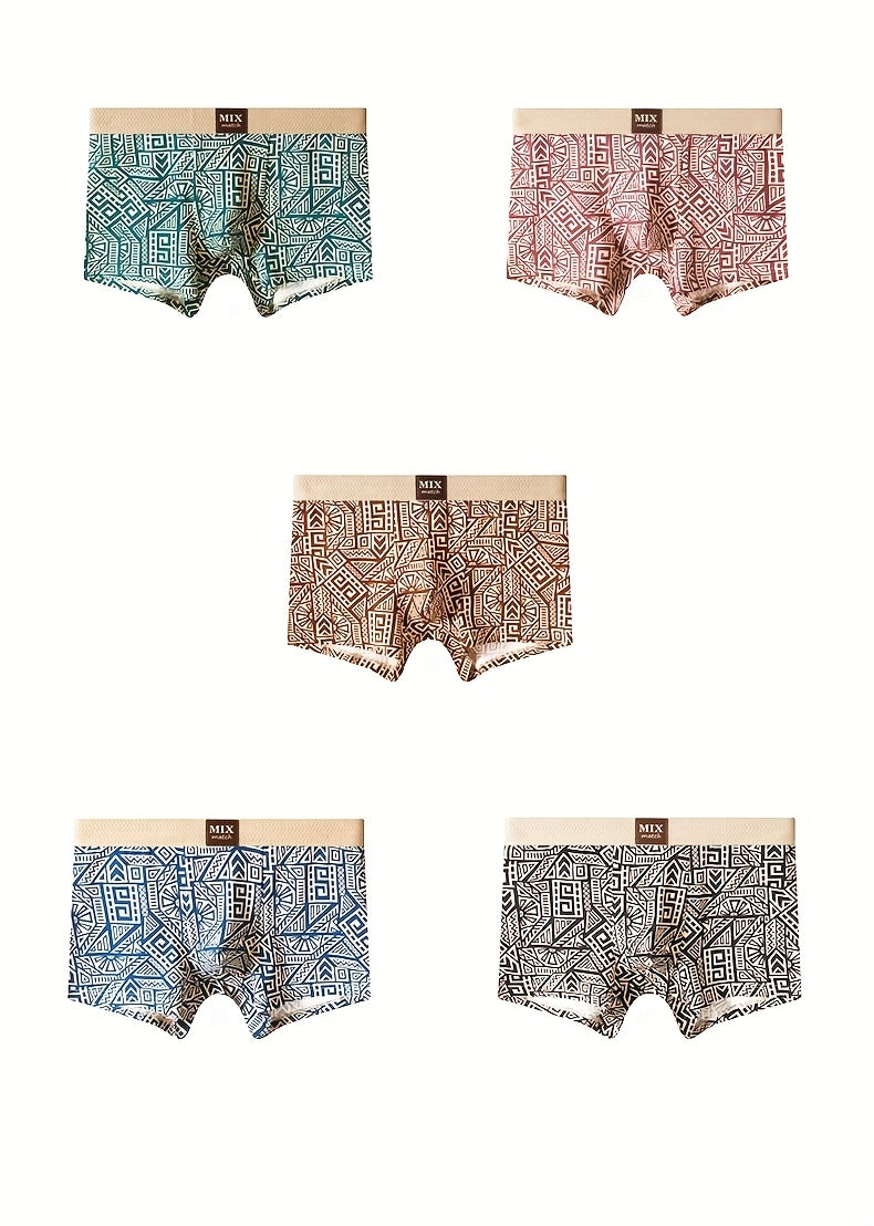 Boxer large respirant coton homme — lot de 5, géométrique