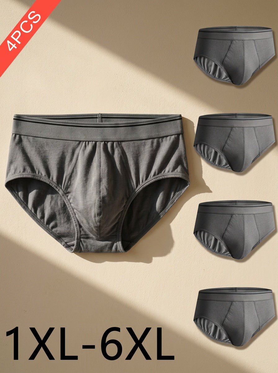 Slip grande taille respirant coton homme — lot de 4, uni