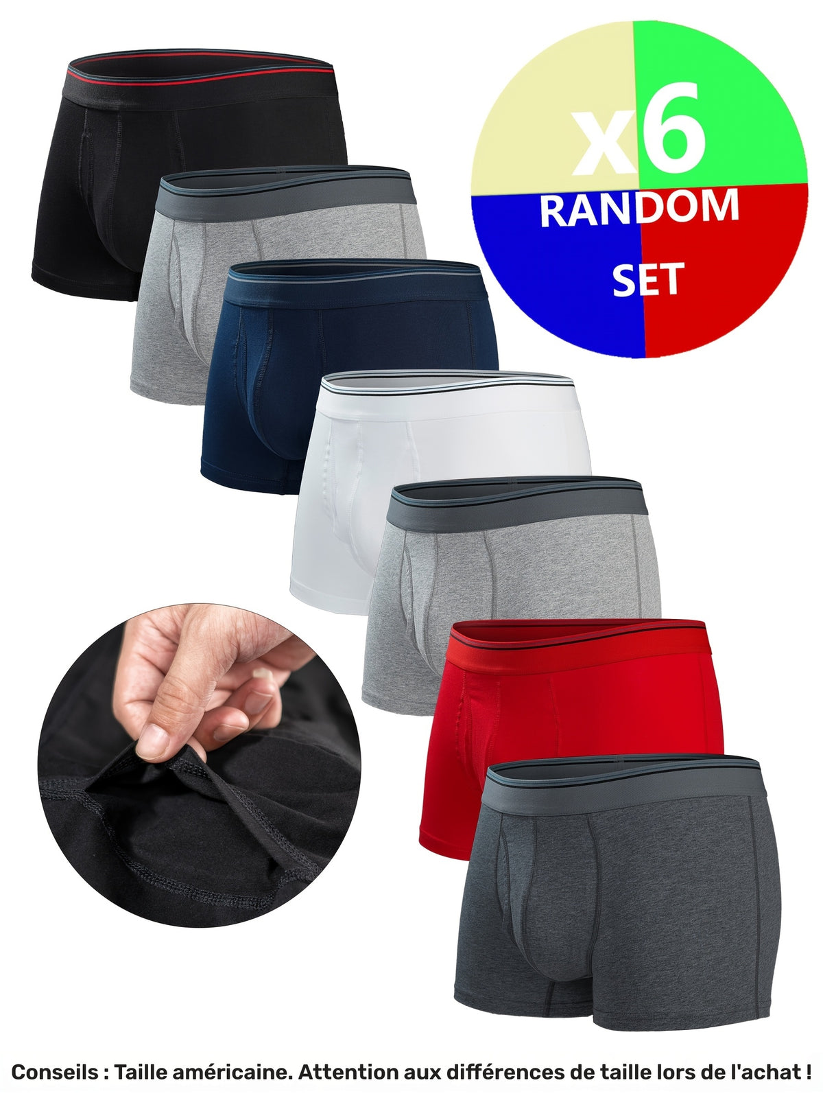 Boxer coton homme — lot de 6, uni